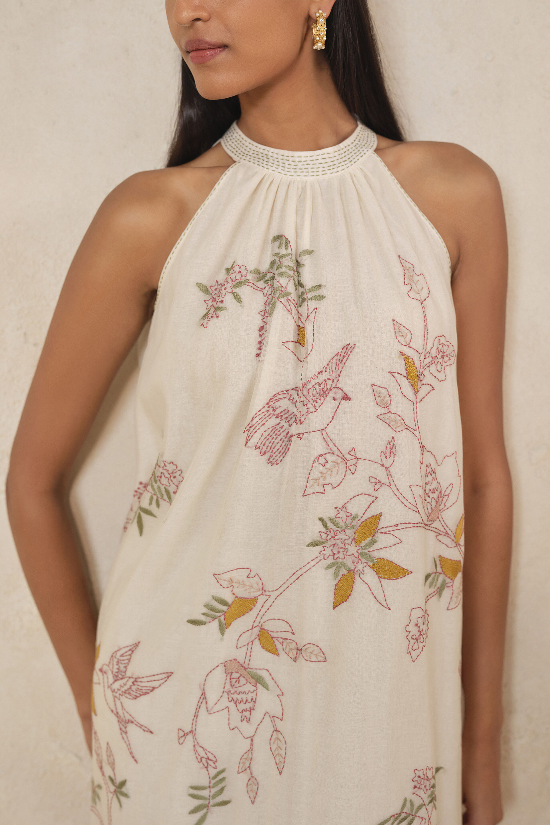 Haiku Hand-embroidered Kantha Mul Dress - Ivory, Ivory, image 4